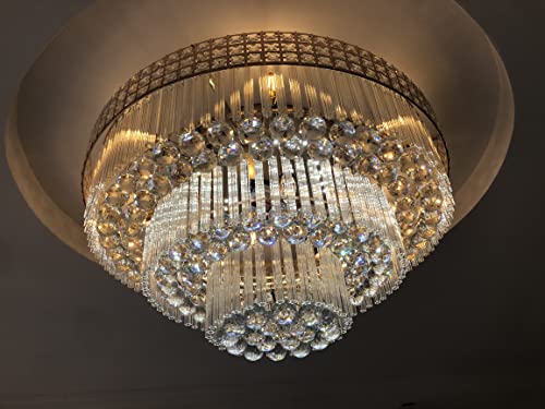 Kalri Modern K9 Crystal Chandelier Flush Mount Led Ceiling Light Fixture Pendant Lamp For Living Room Bar Shop (Dia 31.5'') #TOP6