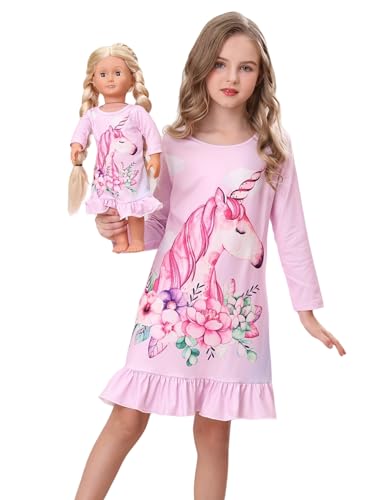Bow Dream Girl Dress Cartoon Cute and Matching American Girl Doll Clothes for Girls Pink