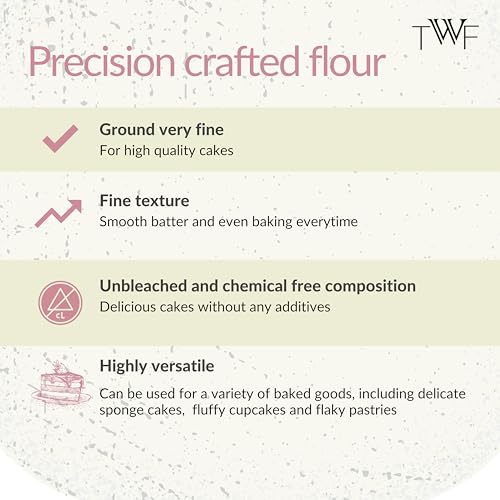 Image of TWF Cake Flour T45 | 1 kg | Professional Unbleached Fine Flour | Engineered for Light, Fluffy Cakes, Muffins & Pastries | Non-GMO | Maida Alternative | Ideal for Home Bakers & Pastry Chefs | Bake Perfect Cakes Every Time