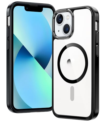 Image of FNTCASE for iPhone 13 Mini Case: iPhone 12 Mini Case Clear Magnetic Phone Cases Compatible with Magsafe Slim Anti Yellowing Military Grade Drop Rugged Protective Transparent Cell Cover (B-Black)