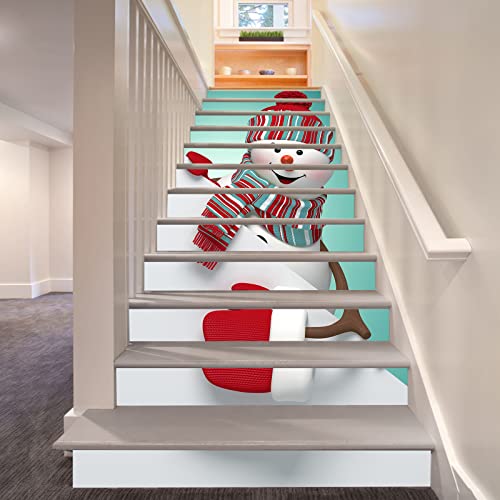 Flfk 3D Self-Adhesive Stair Risers Snowman Stair Decalswall Murals Staircase Stickers Peel And Stick Vinyl For Home Decoration 39.3" W X 7" H X 13Pieces #TOP5