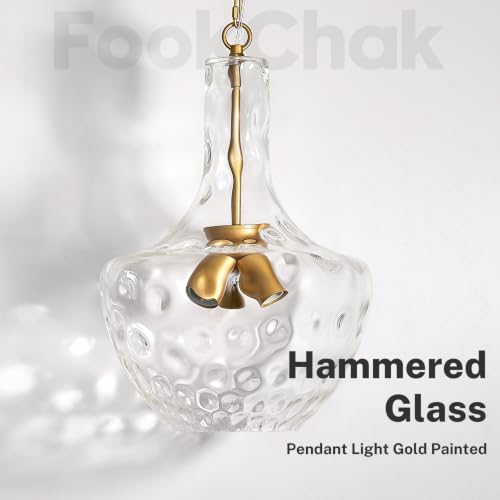Modern 3-Light Gold Pendant Light Hammered Glass Kitchen Island Light Large Glass Pendant Lights Over Sink Brass Hand-Blown Glass Hanging Light for Kitchen Dining Room Hallway Entrance by FookChak - Used condition - Image 5
