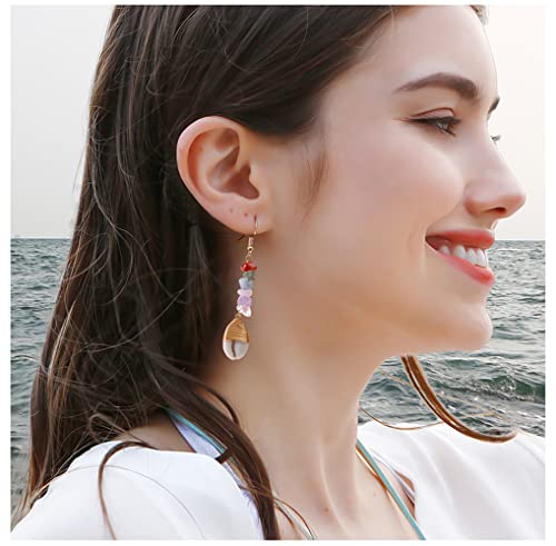 Boho Shell Charms Dangle Earrings Bohemian Crystal Healing Stone Drop Earrings Amethyst Charka Raw Beads Earrings For Women Girls Gift For Birthday Anniversary-Style E #TOP2