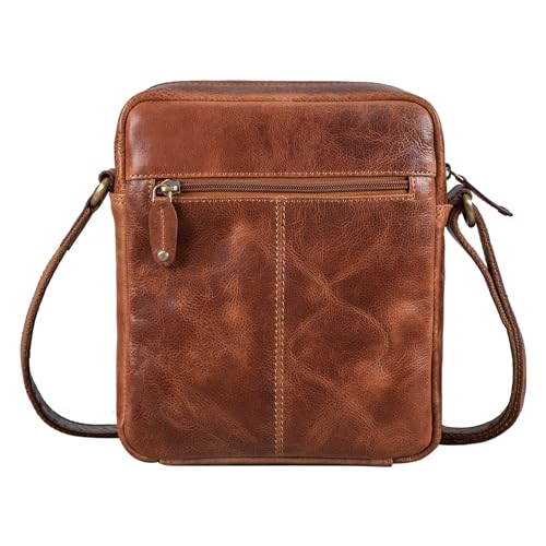 Bolsa de cuero auténtico retro y bolso cruzado hombre piel, bandolera pequeña marrón para iPad 6