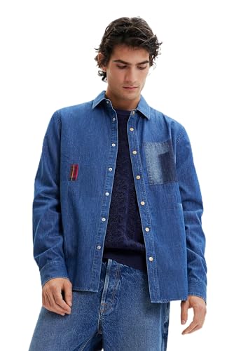 Desigual CAM_Bernardino 5005 Denim RAW T-Shirt, Blue, M pour des Hommes