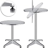 Kesser® - 2in1 Table Haute Table de bistrot Plateau en Aluminium INOX | réglable en Hauteur | 70cm / 115cm | Table de fête Table Ø 60cm | in & Outdoor | Mariage | Table de réception | 4 Pieds