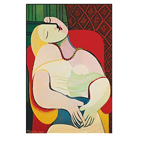 NIEMENGZHEN Cuadros de Arte de Pared de Estilo nórdico Picasso Dreaming Woman Pinturas abstractas en Lienzo Pósteres e Impresiones para la decoración de la Sala de Estar 70x100cm con Marco Cover