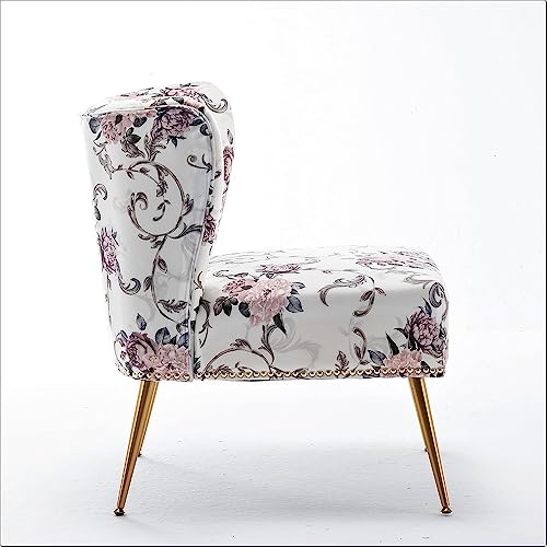 Container Furniture Direct Thia Armless Accent Chair for Living Room, Elegant Seat with Nailhead Trim, Gold Metal Legs and Comfortable Curved Back, 28\" D x 25\" W x 29.5\" H, 02 Floral Print