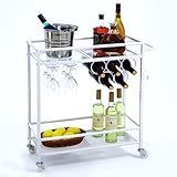 SUCRSIXBRO Bar Cart White, Home Bar Serving Cart, Wine Cart with 2 Mirrored Shelves, Wine Holders, Glass Holders, for Kitchen, Dining Room (White)