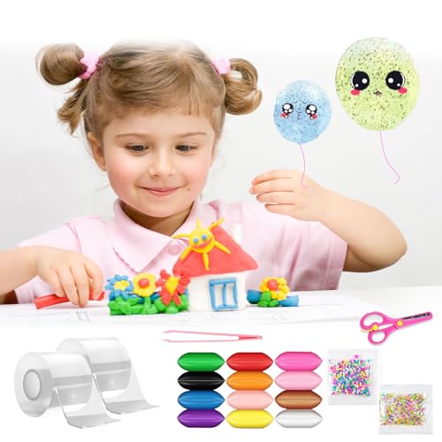 Hhaoysogd 41 Stücke Nano Tape Bubbles Set, 5cmx3m Selbstklebendes Bubble Tape DIY, Super Elastische Nano Klebebänder mit Pumpe, Pailletten, Glitzerpuder und Aufklebern für Stressabbau und Spaß