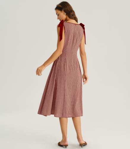 Image of RIHOAS Women's Plaid Gingham Dress Summer Midi Dresses for Women 2026 | Cute,Boat Neck,Bow Tie,A line,Vintage,Sleeveless,Spring,Winter,Casual Daily,Picnic,Travel,Vacation,Christmas Festive Occasion