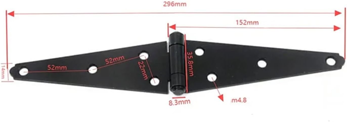Heavy Duty Strap Hinges 96/146/196/247/296mm Black Shed Door Gate Screws Fence Wood Cabinet 2Pcs(296mm)