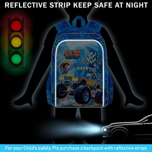 Image of 16 inch Truck Backpack for Boy, 3Pcs Bookbag for Elementary Preschool Kindergarten, Kids School Backpacks with Lunch Box (Blue)