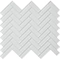 Ice White Polished Glass Herringbone Mosaic Sample Tile 1 sq ft/Piece, Pack of 1, 4 x 5 Sheet – Not Peel & Stick Backsplash for Bathroom Shower Kitchen Walls – Indoor Wall Panel Tile
