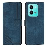 XFDSFDL® Cas de pour Vivo V25 / V25e V2202/V2201 (6,44 Pouces) PU Cuir Housse Flip Coque Impression de Stries avec Support Magnétique Fermeture Portefeuille Étui de Protection Bleu XFDSFDL® Cas de pour Vivo V25 / V25e V2202/V2201 (6,44 Pouces) PU Cuir Housse Flip Coque Impression de Stries avec Support Magnétique Fermeture Portefeuille Étui de Protection Bleu