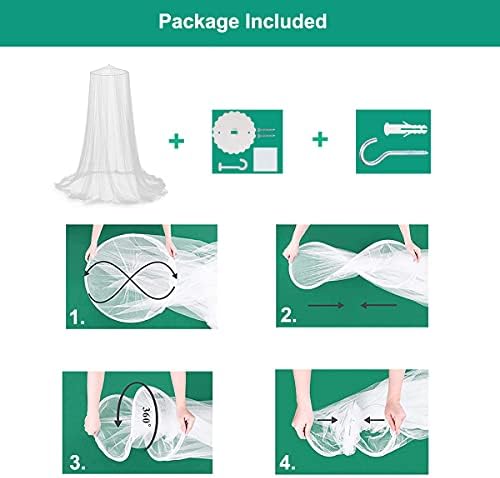 SZHTFX White Mosquito Mesh Net for Bed Canopy,Large Dome Hanging Bed Net Tent for Double/Single Bed,12 Meter Coverage Ideal for Home Or Holidays (White)