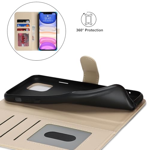 Image of for iPhone 11 Case Wallet with Card Holder,for iPhone 11 Wallet Case for Women Men,PU Leather Shockproof Magnetic Buckle Stand Flip Phone Case-Beige