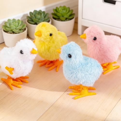 Uzndq Ostern Aufzieh Huhn Spielzeug, 4 Stück Osterdeko Küken Huhn Spielzeug Geschenk Geht für Kleine Junge Und Mädchen,Küken Oster