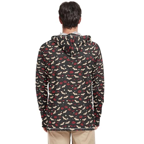 Wudan Gothic Style Darkness Red Lips Mens Hoodies Shirts Long Sleeve Hiking Hoodie Swim Shirt UPF 50+ S3