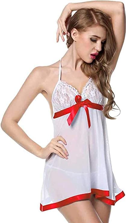 Image of LOURYN KOULYN Babydoll Nightwear Lingerie with Panty Short Transparent Nighty for Women Bra Panty Set for Women Baby Doll Night Dress Babydoll Lingerie for Honeymoon