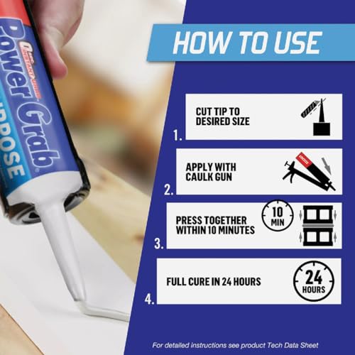 Image of Loctite Power Grab Express All Purpose Construction Adhesive, 9 fl oz Cartridge, 1 Pack - Versatile Construction Glue for Cement, Tile, Wall & More