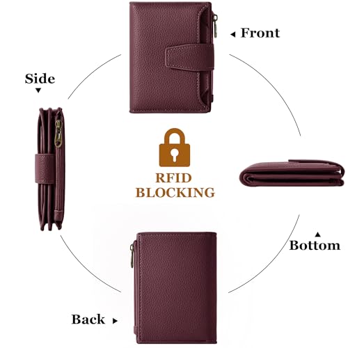 Image of Airkit Small Wallet Women RFID Blocking Soft Leather Bifold Compact Card Holder Wallet for Women with Zipper Coin Pocket 4 ID Window