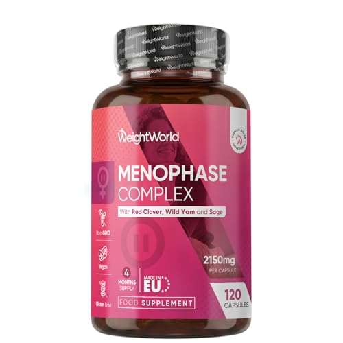 Menophase Complex Supplement for Women - 2150mg - 1 Capsule a Day - 120 Capsules (4 Months Supply) - with Red Clover Wild Yam & Sage - Added Vitamins B6 B9 B12 & D3 Magnesium Iron & Zinc