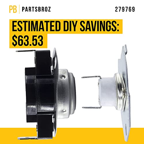Easy To Install Thermal Cutoff 279769, 279769 Dryer Thermal Cut-Off Kit Whirlpool, 279769 Kenmore Thermal Cut Off, Ap3094224 Ps334278, 110.69822801 110.86980100 110.86873100 Lte6234Dq3 #TOP4