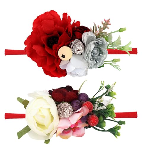 Kapmore 2 faixas elásticas para cabelo com laço de flores para o Natal