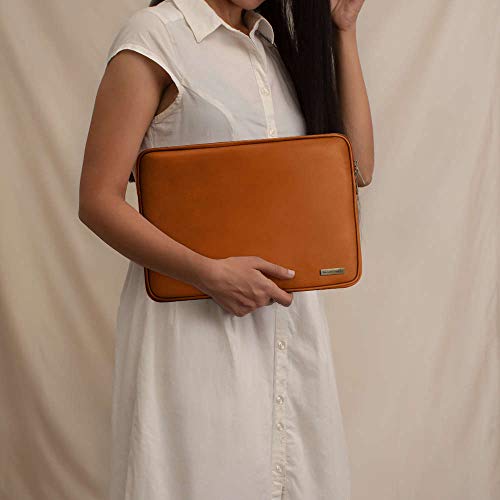 Image of DailyObjects Zippered Sleeve for MacBook & Laptop 13 Inch | Solid Tan PU Leather Sleeves with Inner Lining | Durable Stylish Light Weight Sleek Design with Zip Closure