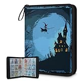Carpeta de tarjetas de 9 bolsillos, 900 bolsillos con cierre de cremallera (castillo de bruja de Halloween)