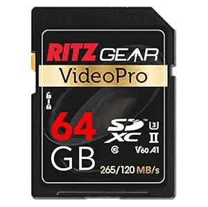 Ritz Gear Extreme Performance Video Pro 128GB 4K 8K Ultra HD SDXC U3 V60 A1 Memory Card (Read 265mb/s 120mb/s Write)