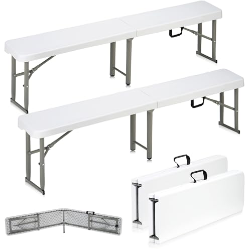 Candockway 6ft Plastic Folding Bench with Carrying Handle & Lock, Portable Outdoor Bench in Garden...