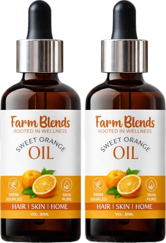 Image of Farm Blends Sweet Orange Essential Oil 100% Undiluted Pure | Reduces Sun Tan, Nourishes Hair & Skin, Boosts Energy | Farm To Home | Natural | Citrus sinensis|30ML + 30ML (Pack of 2)