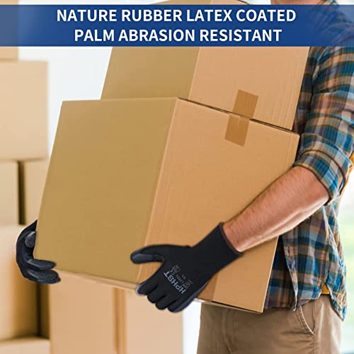 Hphst Latex Rubber Hand Coated Work Gloves - Safety Work Gloves For Men Women - Excellent Grip For Construction Warehouse Garden Black 12 Pairs (Medium) #TOP3