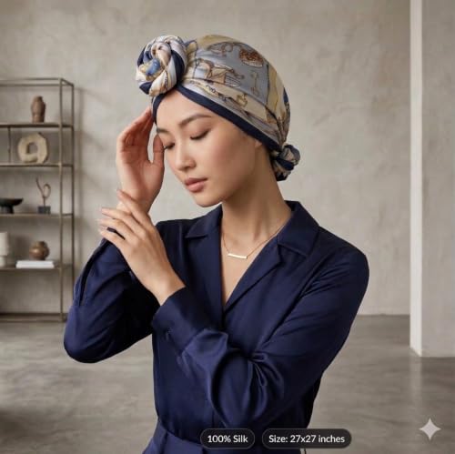 Image of Satin Square Head Scarf for Women, Floral Printed