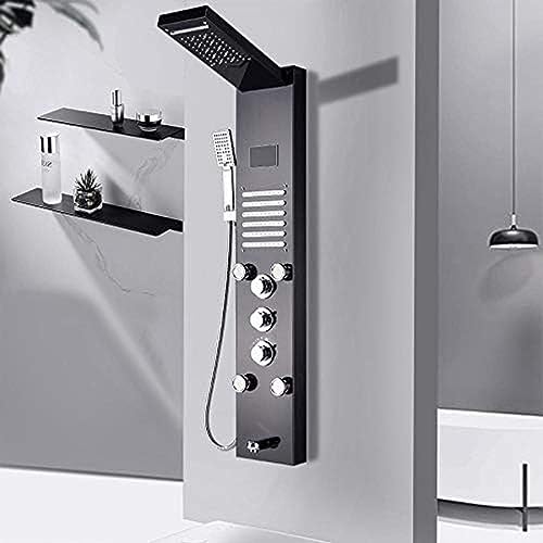 Rain Waterfall Shower Panel with LED and Thermostatic Mixer, Includes Hand Shower for Luxurious Bath Experience