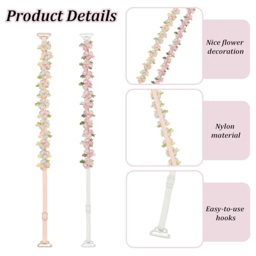 Image of FREEBLOSS 2 Pairs Decorative Bra Straps Adjustable Floral Bra Straps Replacement for Women Invisible Dress Strap, Multicolor