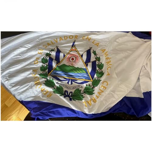 Image of El Salvador Car Hood Cover, Flag 4x5ft Car Bonnet Banner, Universal Fit, Elastic Polyester, Stretchable, Patriotic Automotive Hood Covers, Patriot Gifts