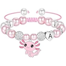 Ritach Graduation Gift fo Her - Cute Axolotl Heart Initial Bracelet CZ Rhinestone Beads and Pink White Pearl Bracelets for Girls Teen Kids Axolotl Graduation Gift for Her Girls Kids Axolotl Lovers
