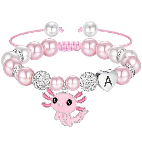 Ritach Axolotl Gifts for Girls Bracelets - A Initial Bracelet Charm Bracelets for Girls Gift for Teen Girls Axolotl Gifts for 6 7 8 9 10 11 Year Old Girl Birthday Gift for Kids Jewelry for Girls