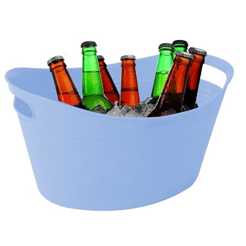 Small Blue Plastic Ice Bucket with Handles Drink Beer Wine Cooler Tub Party BBQ