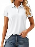 MAGCOMSEN White Polo Shirts Women Short Sleeve Collared Shirts 3-Button Sports Moisture Wicking Golf Summer Casual Top M