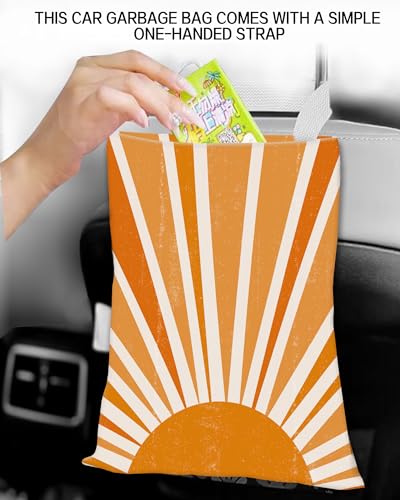 Image of Car Garbage Can, Car Trash Bag, Car Garbage Bag, Hanging Car Trash Can for Car Accessories, Vehicle, Travelling, Camping, Cute Car Back Seat Organizer, Retro Sun Design
