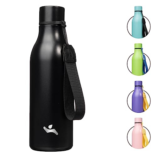 Image of Konokyo Insulated Water Bottle with Strap,18 oz Double Wall Stainless Steel Vacuum Bottles Metal Water Flask,Black