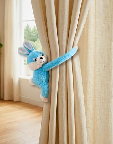 Image of Tickles 2 Pcs Rabbit Soft Plush Toy Curtain Tiebacks Holder Clip for Children Living Room Decoration Accessories Window Curtain Decoration (Size: 28 cm Color: Sky Blue)