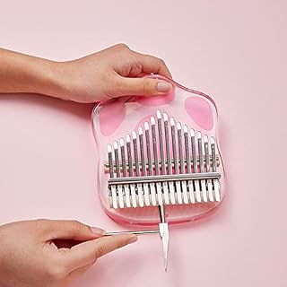 Haiqings Transparent Transparent 17 clés Kalimba Piano Piano Mignon Chats Roses piw Acrylique Portable avec Marteau de… – Image 3
