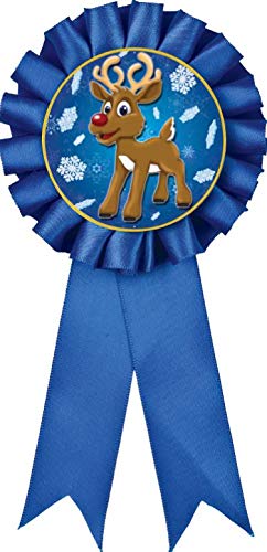 Christmas Rosette Ribbons, Blue Reindeer Prize Ribbons, 100 Pack