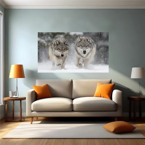 Sticker mural 3D trompe-l’œil Loup des neiges Autocollant mural décoratif vinyle 60L x 40l cm pour salon, chambre, salle de bain