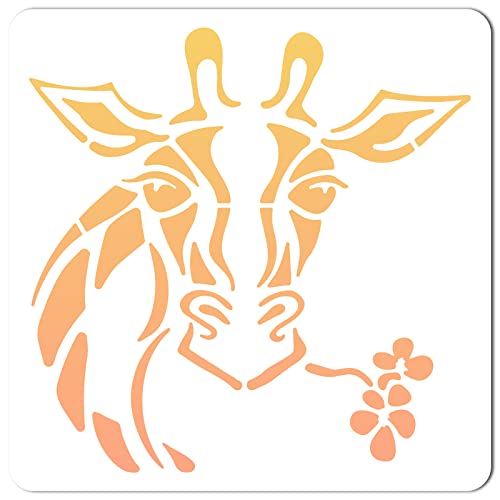 GORGECRAFT Large Giraffe Stencils 12x12 Inch Reusable Animals Stencil Giraffe Portrait Template Signs Decoration for Painting on Wood Wall Scrapbook Card Floor Canvas and Tile Drawing